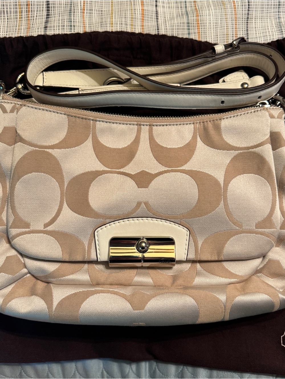 Coach Beige and Chalk Signature Jacquard Shoulder/Crossbody Bag